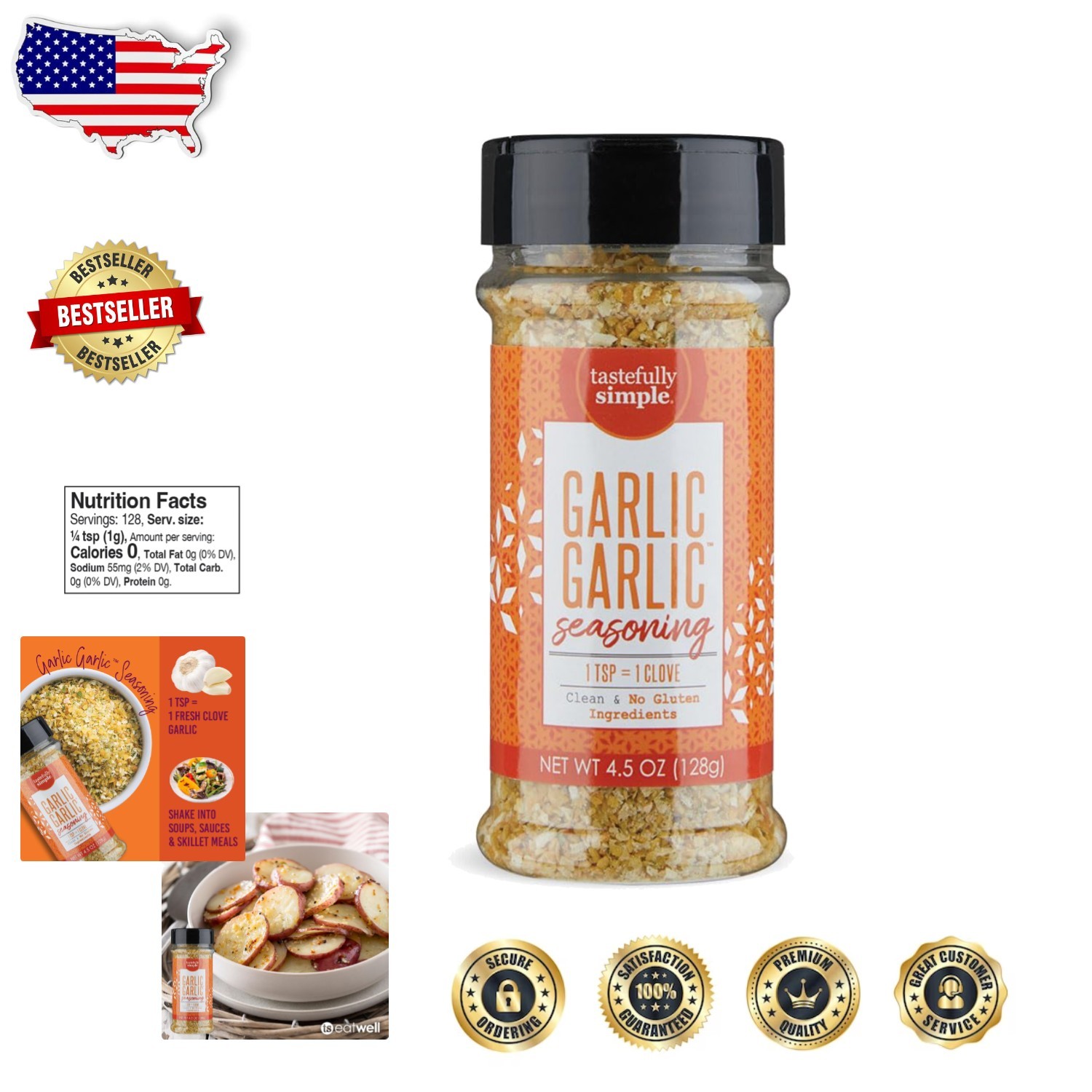 Flavorful Garlic Seasoning 3×4.5oz – Gluten-Free, All-Natural, Universal Cuisine