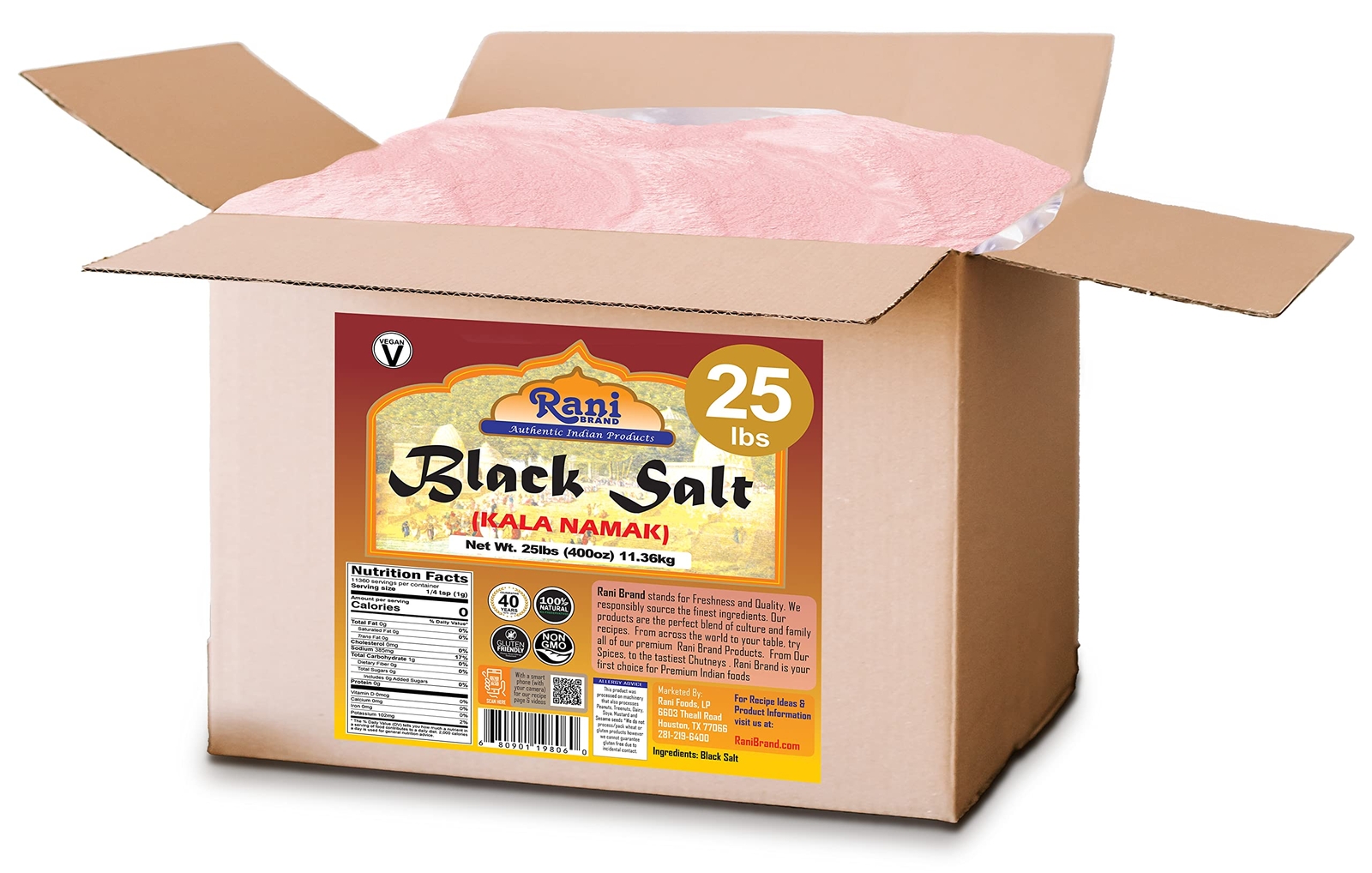 Rani Black Salt Powder (Kala Namak) Mineral 400oz (25lbs) 11.36kg Bulk Box