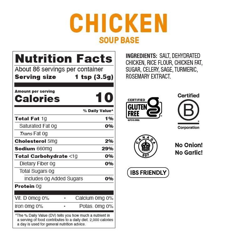 Chicken Soup Base & Seasoning, 10.6 Oz, Ready to Use, Garlic & Onion Free