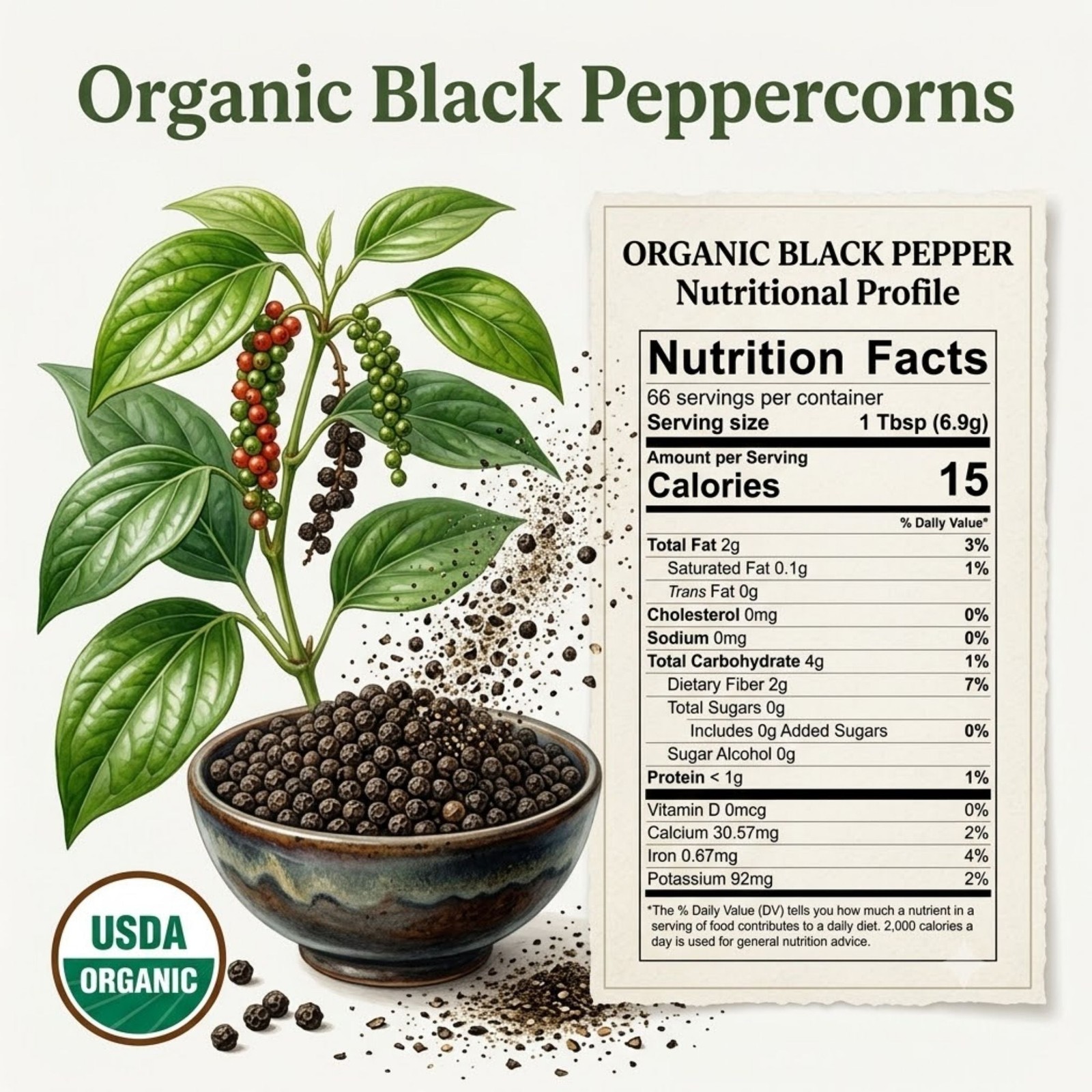 Organic Black Peppercorns — USDA Certified, Non-GMO | Grinding, Marinades &