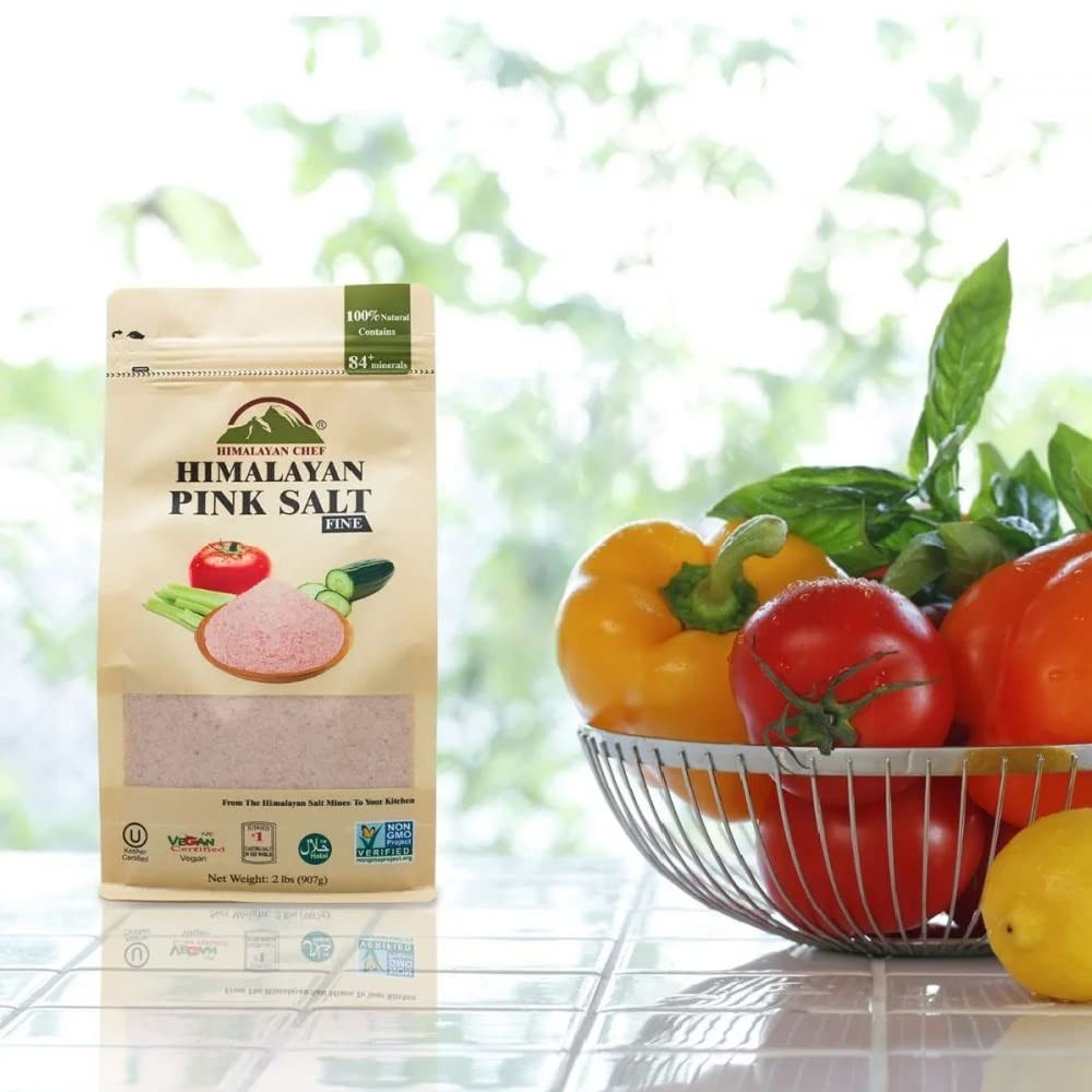 Pink Himalayan Salt Fine Grain 2 lb (Pack of 2) Natural, Kosher, Non-GMO Cooking
