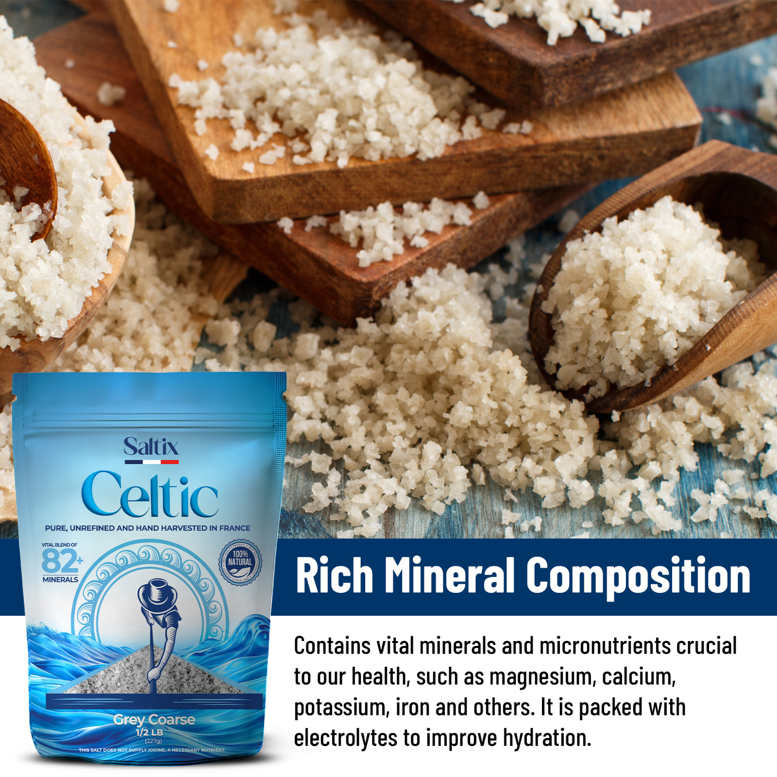 Saltix Celtic Sea Salt Grey Coarse 1/2lb | 100% Natural Organic and Unrefined…
