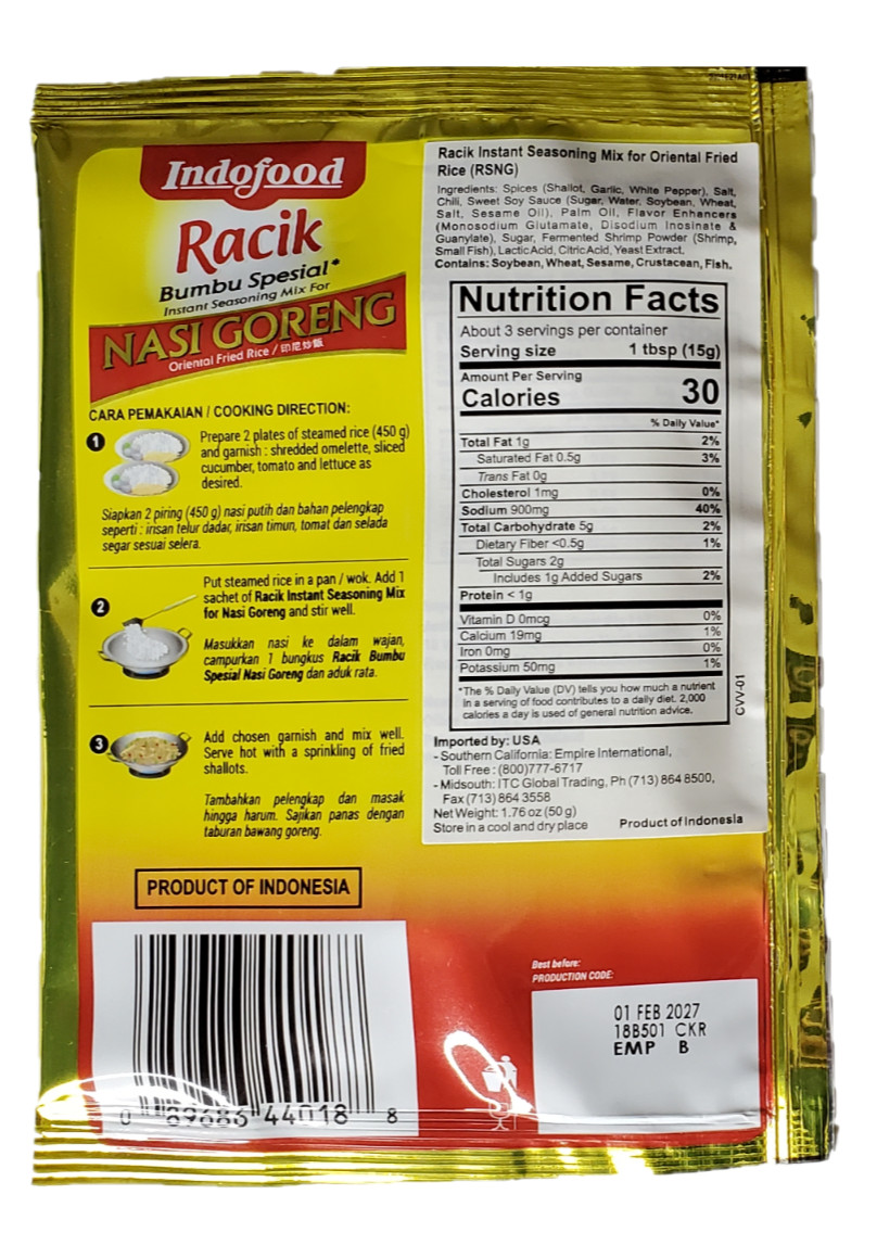 Indofood Nasi Goreng Instant Seasoning Mix Paste For Oriental Fried Rice 3 Pack