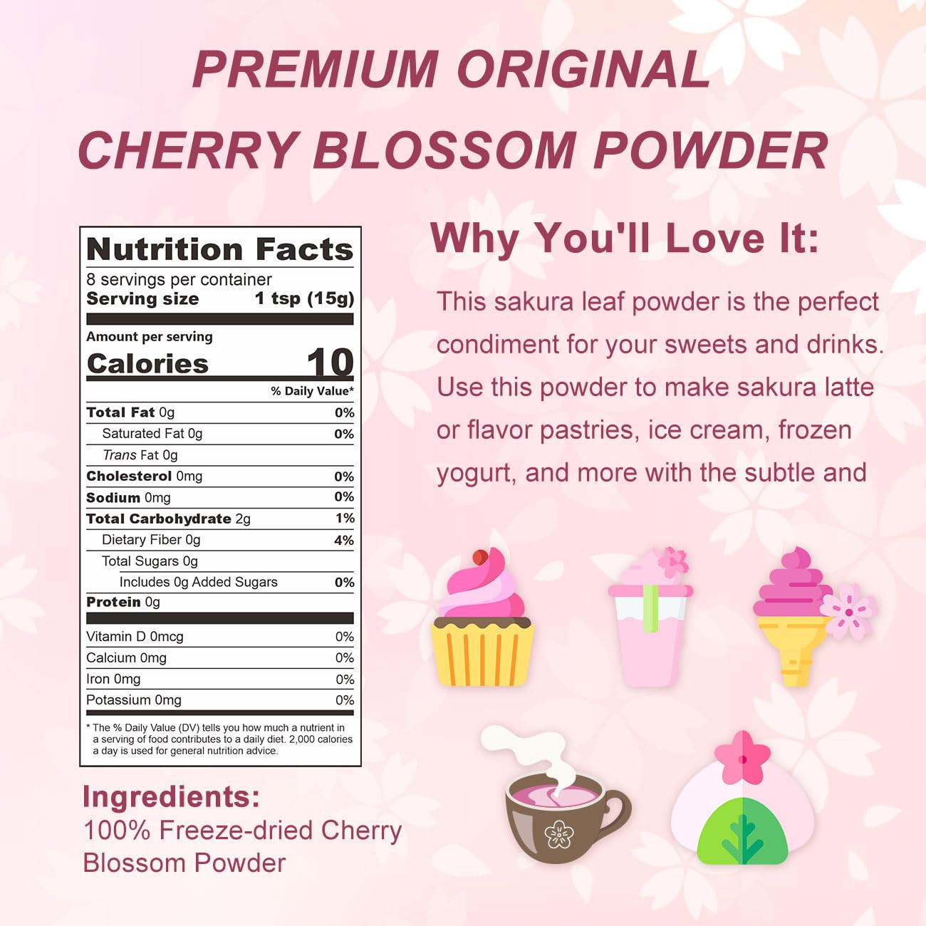 GRELIM Sakura Powder Premium Original Cherry Blossom Powder for Baking,Made in K
