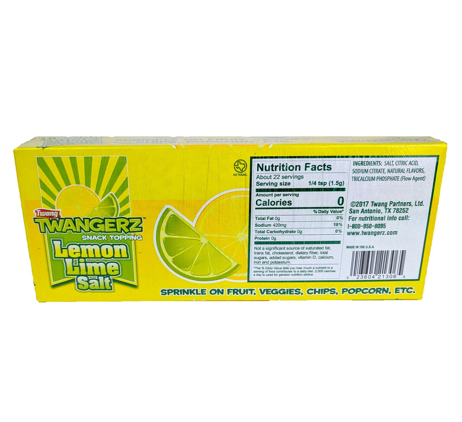 Twang Twangerz Snack Topping, Lemon Lime Salt, Popcorn, 1.15 OZ, 20 Shakers