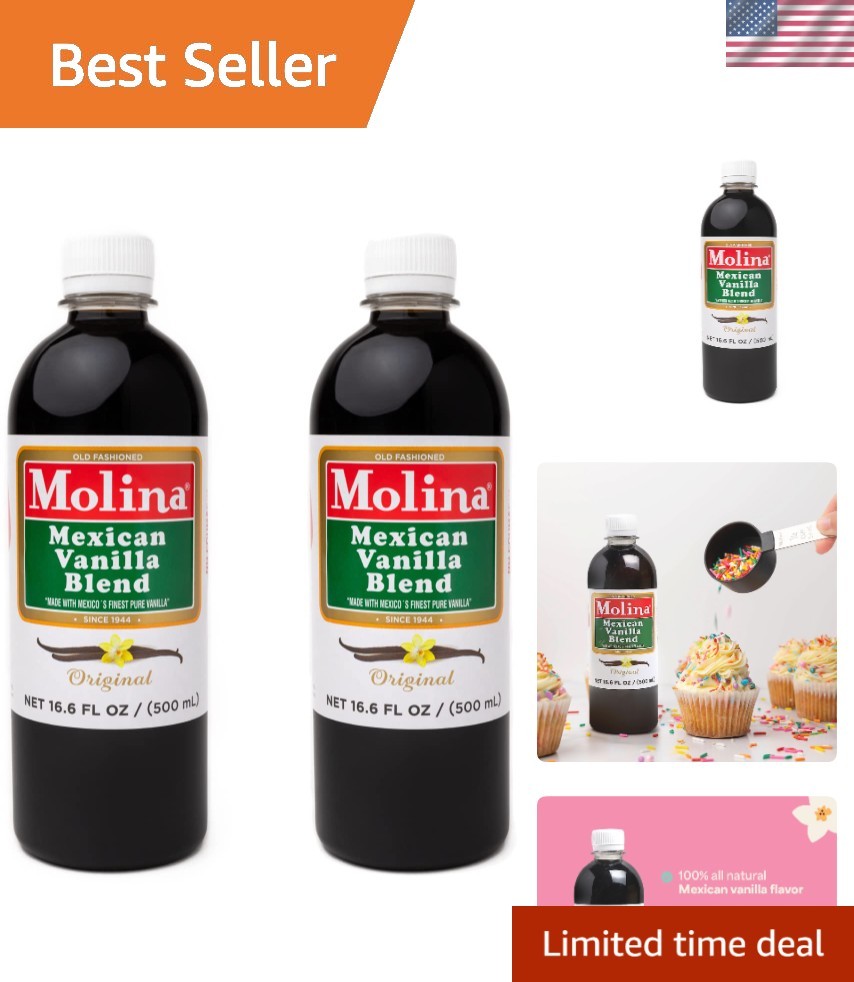 Pure Mexican Vanilla Extract – 2 Bottles of 16.6 Fl Oz for Culinary Excellence