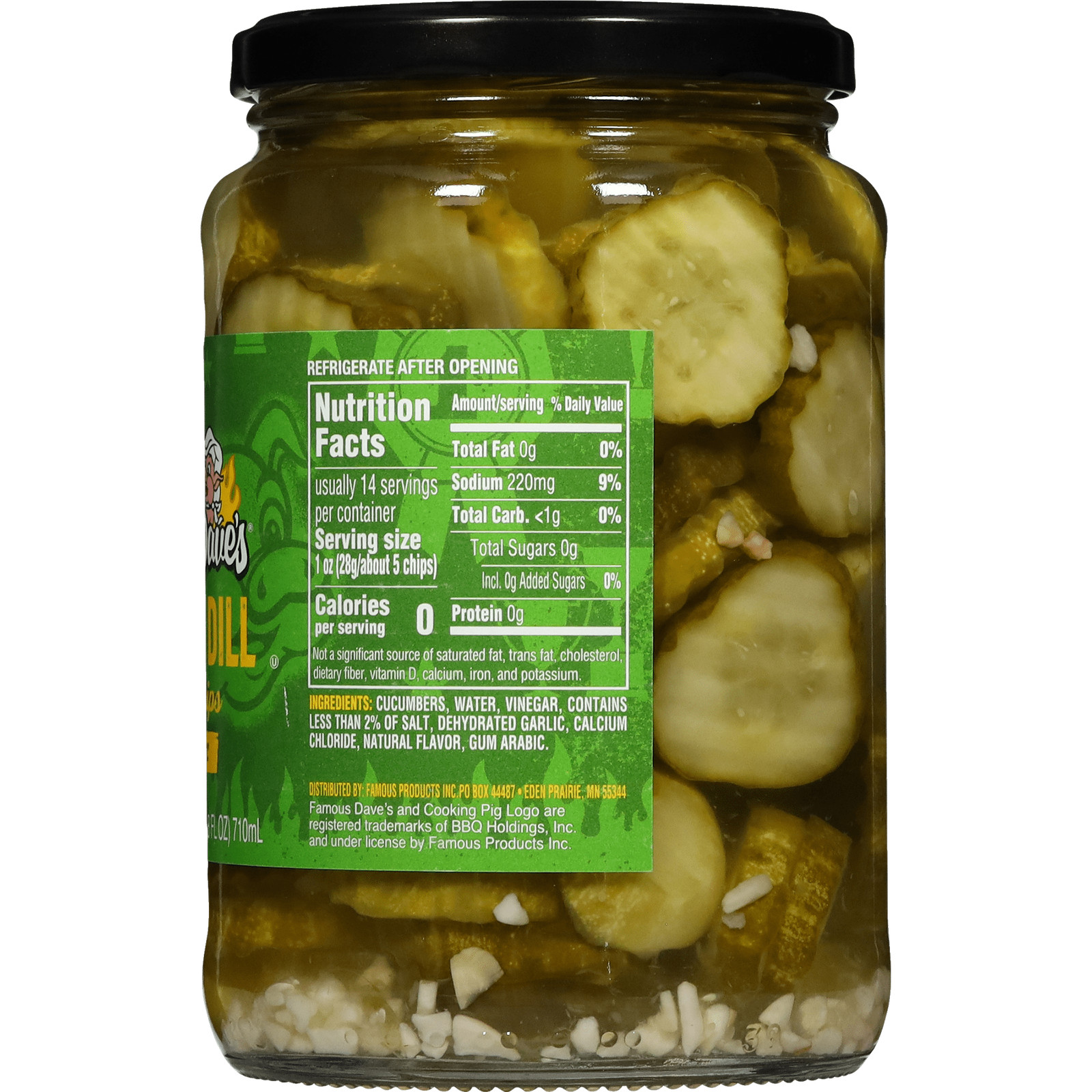 Pack of 6 – Famous Dave’s Classic Dill & Garlic Pickle Chips, 24 fl oz Glass Jar