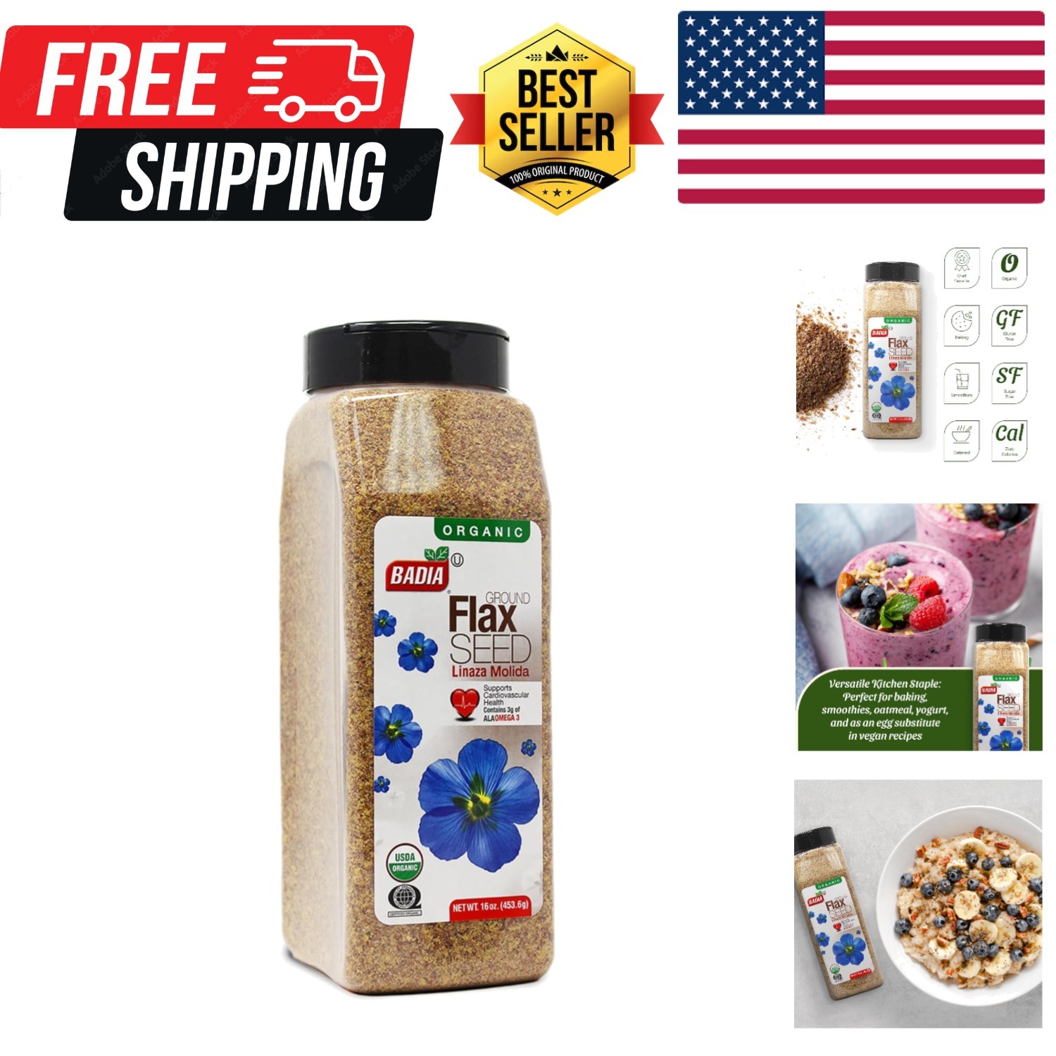 Badia Organic Ground Flax Seed, 16 oz – Superfood High in 1 Pound (Pack of 1)…