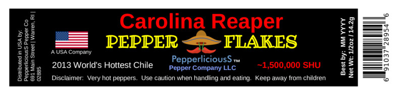 CAROLINA REAPER PEPPER FLAKES – WORLDS HOTTEST CHILE – Super Hot – 1/2oz / 14.2g
