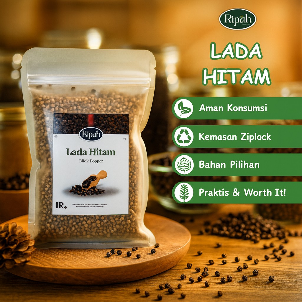 Whole Black Peppercorns 20g ziplock pouch cooking spice grinder