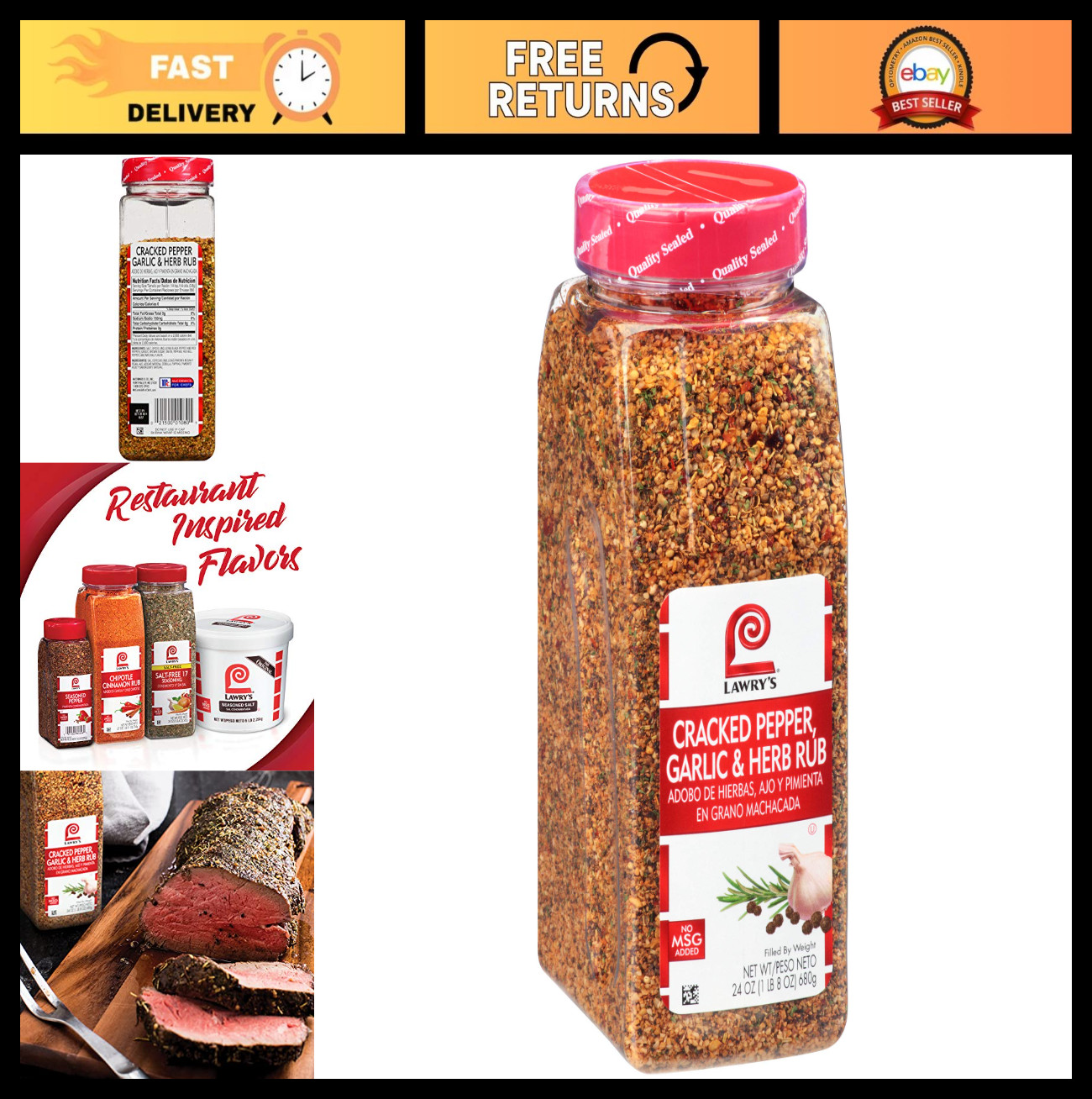 Cracked Pepper Garlic Herb Rub 24oz – Spicy Seasoning for Beef & Pork, BBQ Flavo