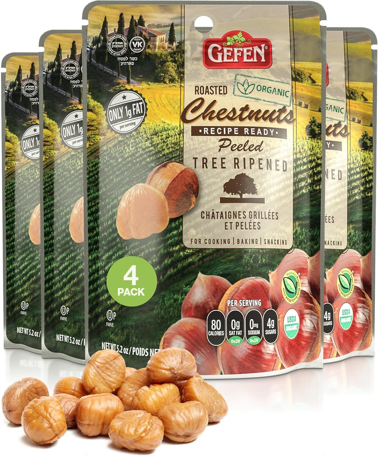 Gefen Organic Whole Peeled and Roasted Chestnuts 5.2oz 4 Pack Chestnuts in