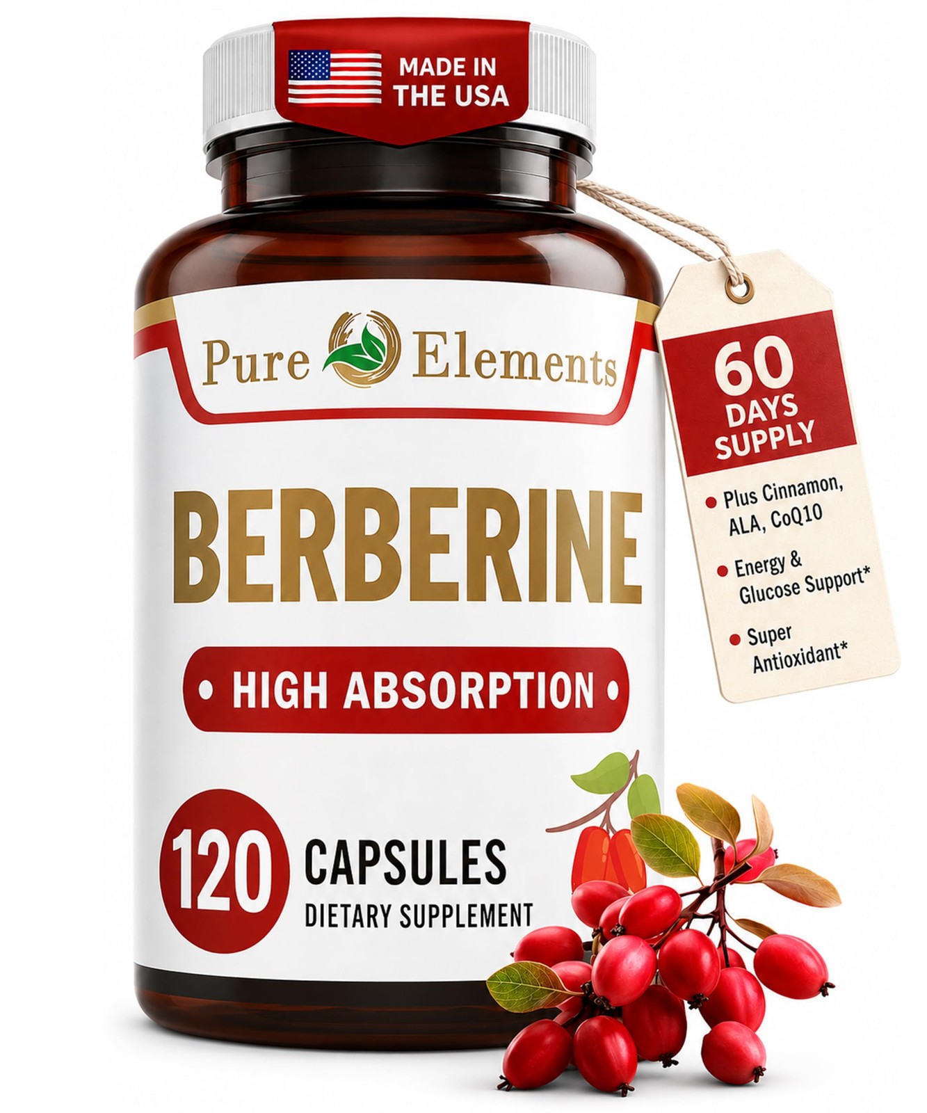 Berberine 500mg Complex with ALA, Coq10, Turmeric, 1 Count (Pack of 1)