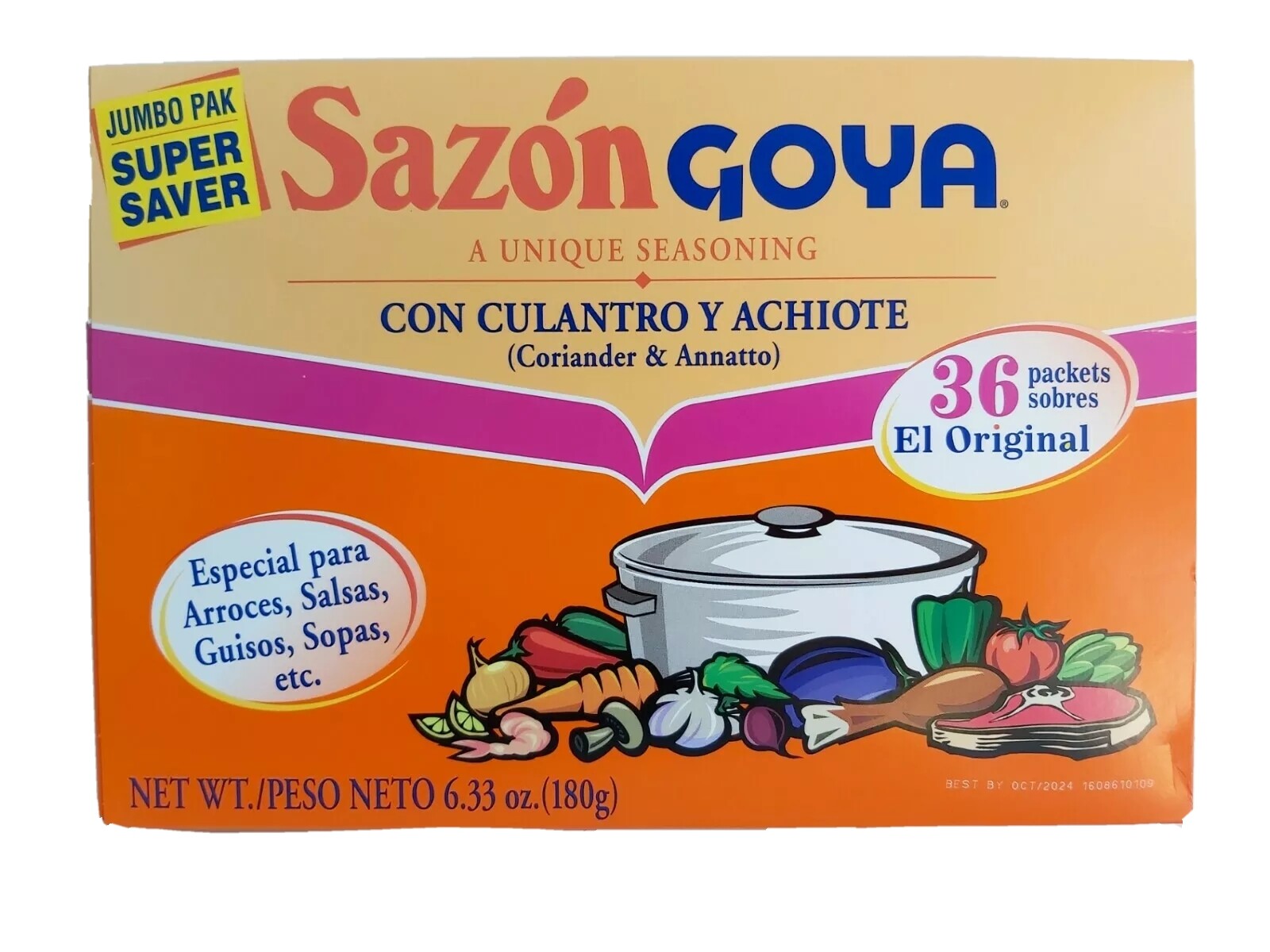(BOX OF 36PKS) GOYA SAZON CON CULANTRO Y ACHIOTE SEASONING CORIANDER & ANNATTO