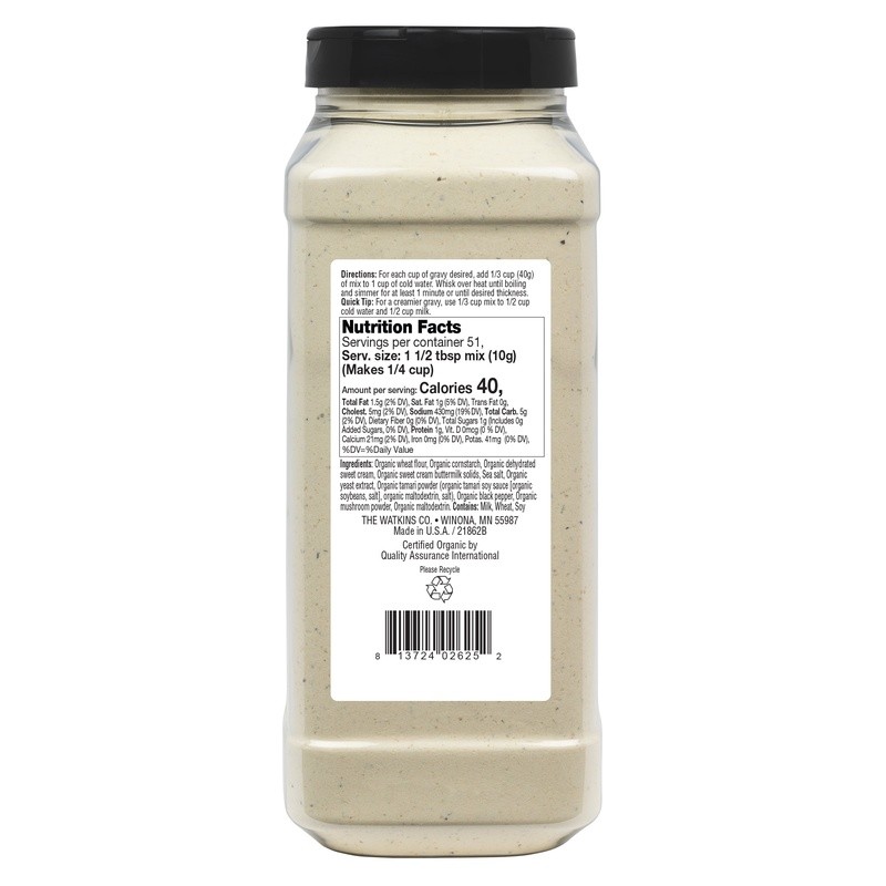 Organic Country Gravy Seasoning Mix 18oz Fish Free USDA Organic Non-GMO