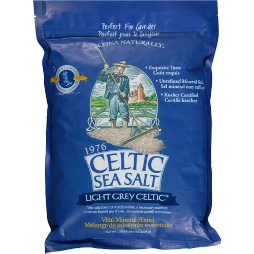 Light Grey Celtic Sea Salt 5 Pound Resealable Bag – Additive-free, Del