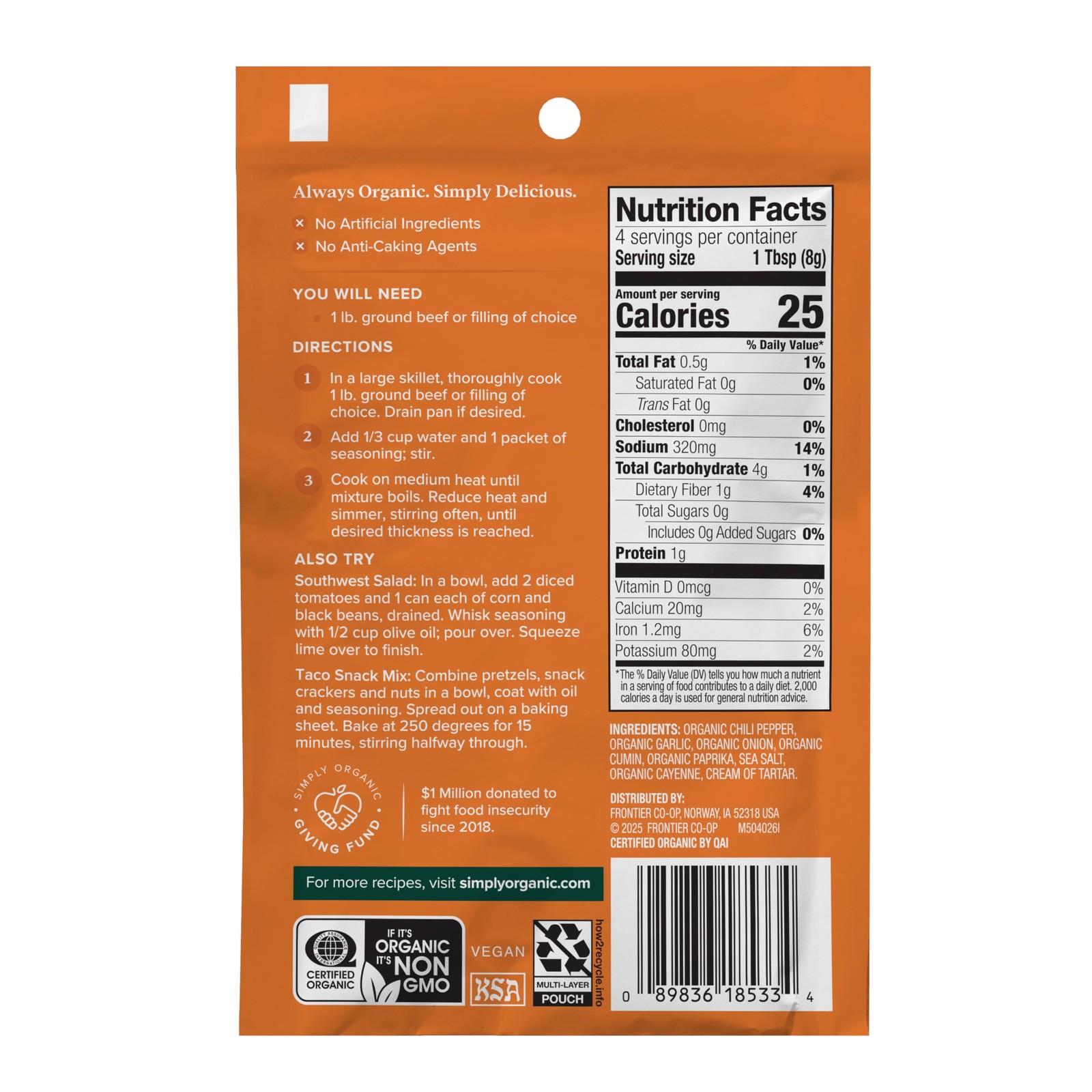 Simply Organic Southwest Taco Seasoning Mix, Gluten Free, Certified Organic,