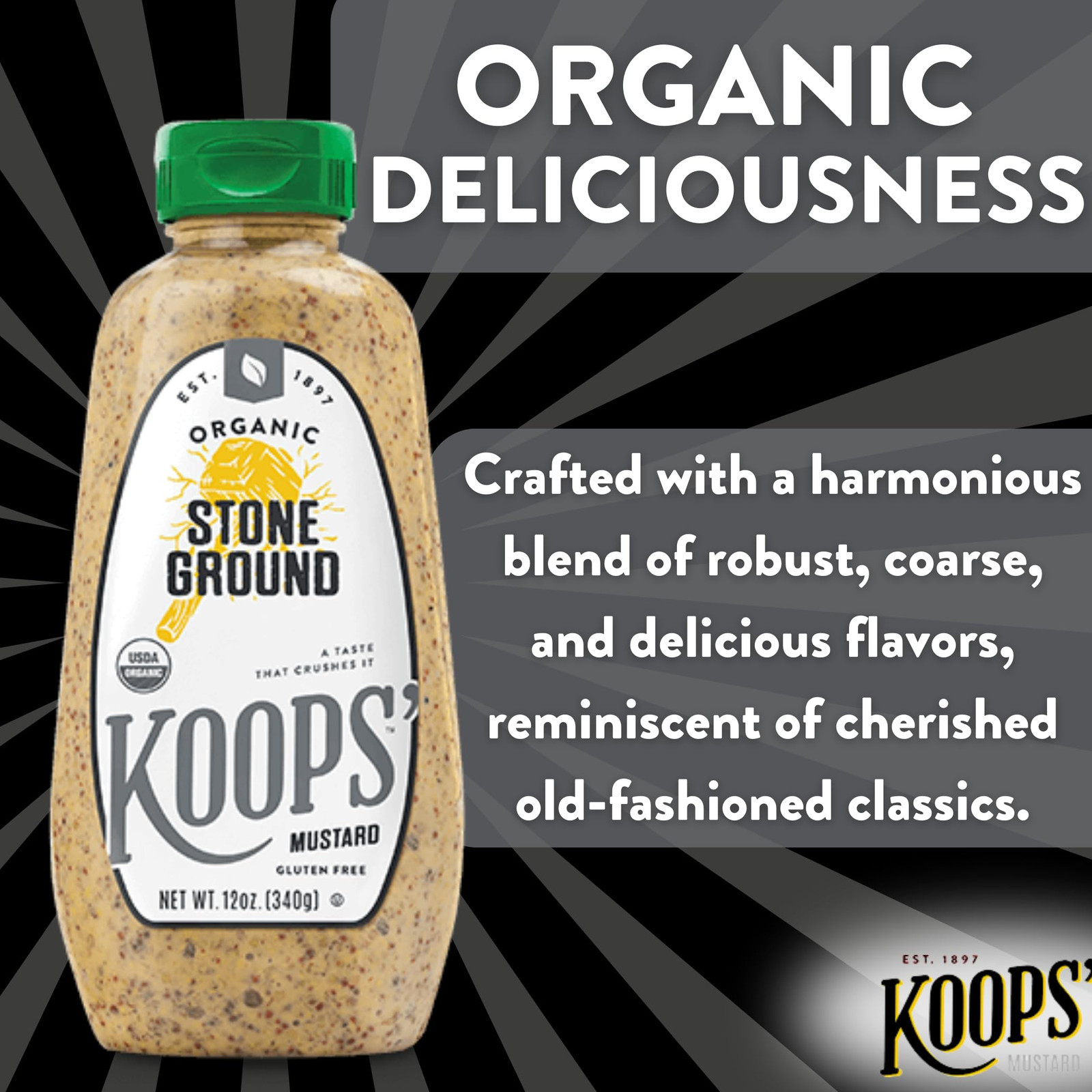 Organic Stone Ground Mustard 12 Ounce Bold Flavor Gluten Free Squeeze Bottle