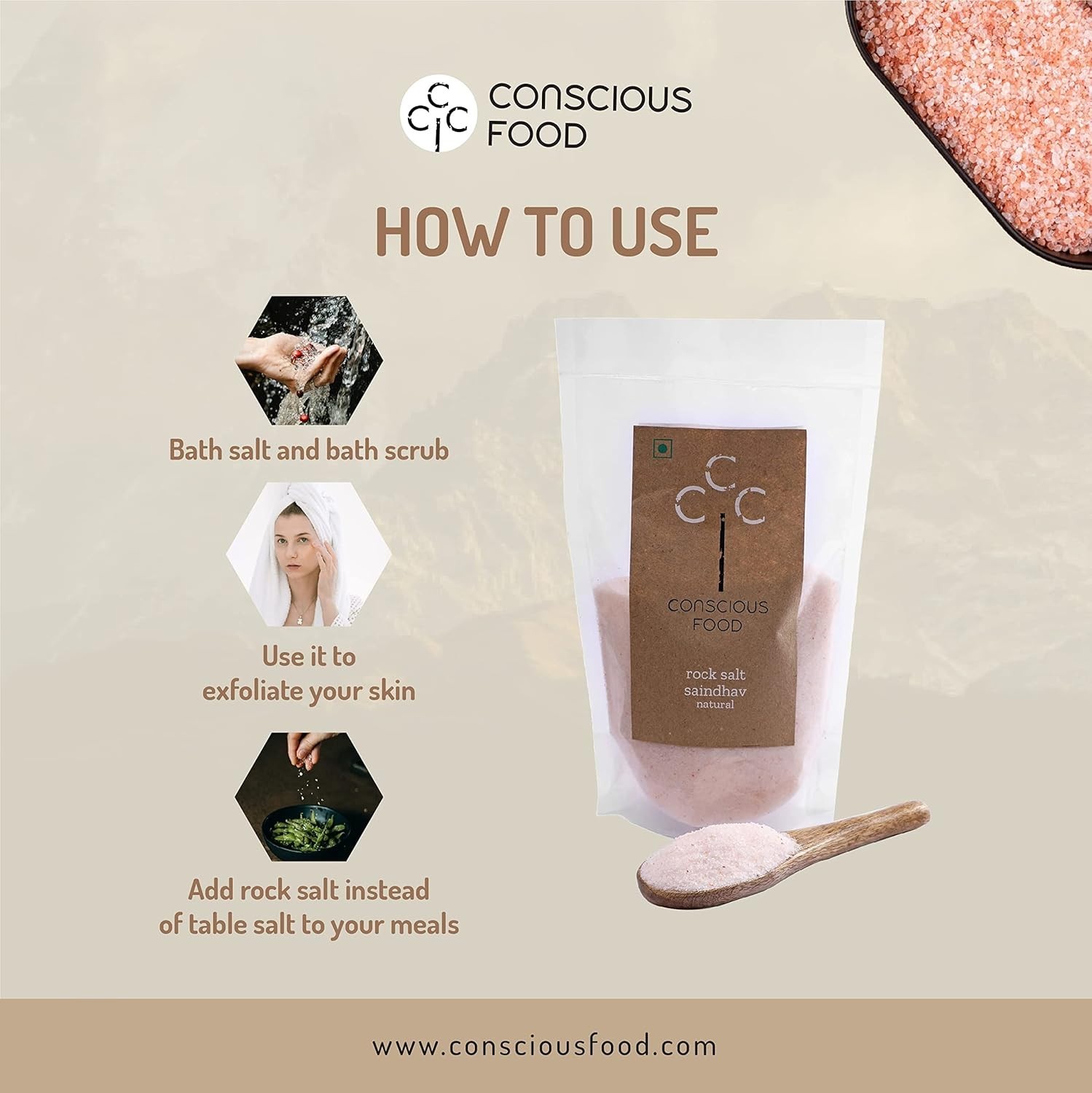 Conscious Food Rock Salt, Himalayan Pink Salt – 1 kg Free Shipping