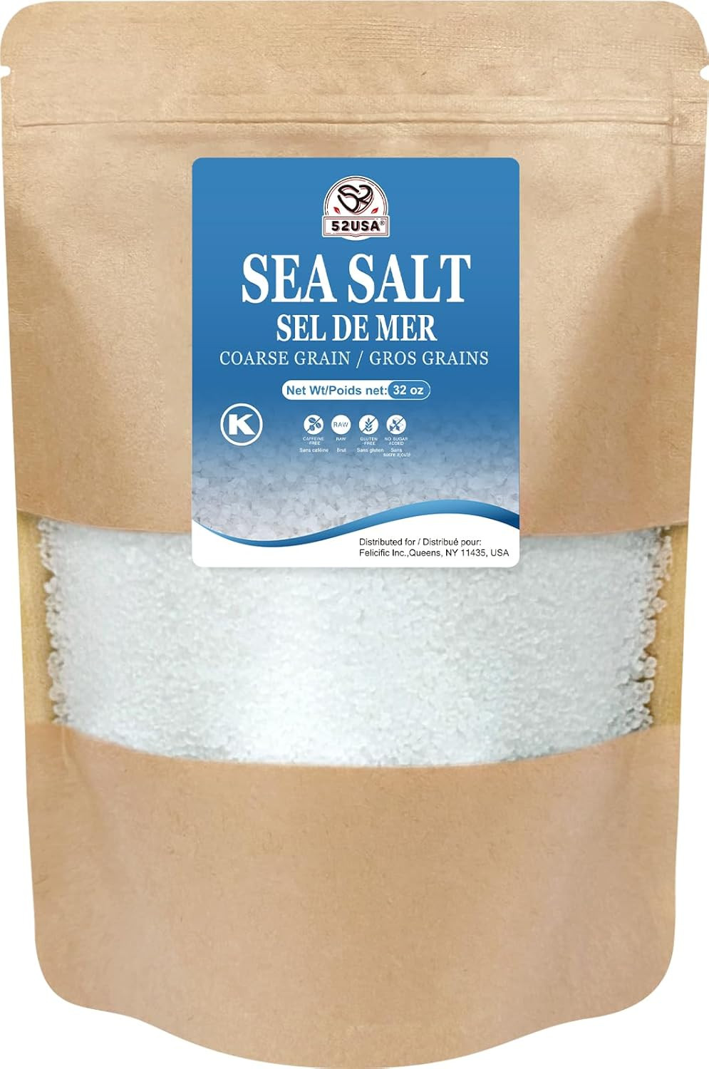 Sea Salt, 2lb – 32oz (1 Pack), Coarse Grain, Salt Grinder Refill