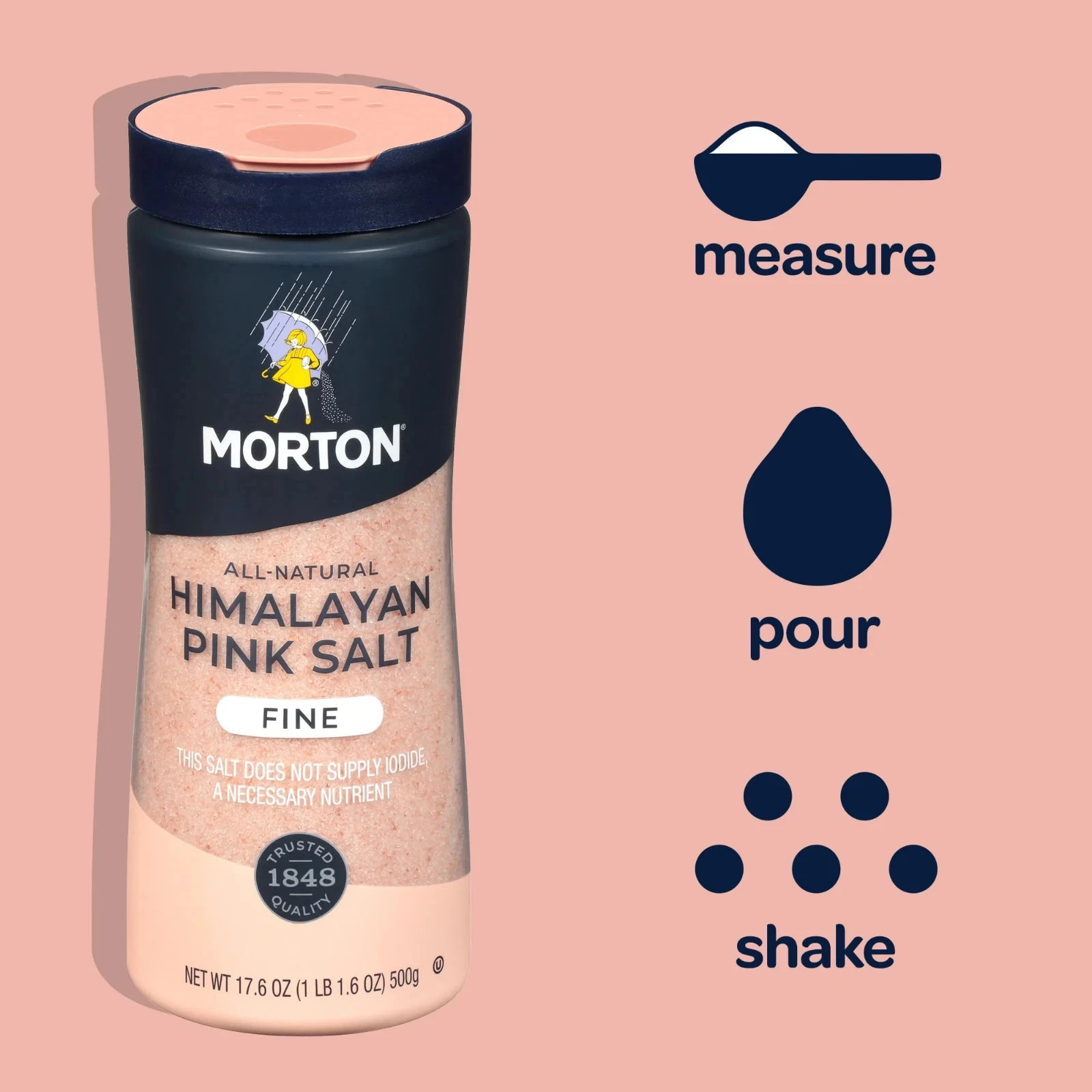 Morton All-Natural Fine Himalayan Pink Salt, 17.6 oz