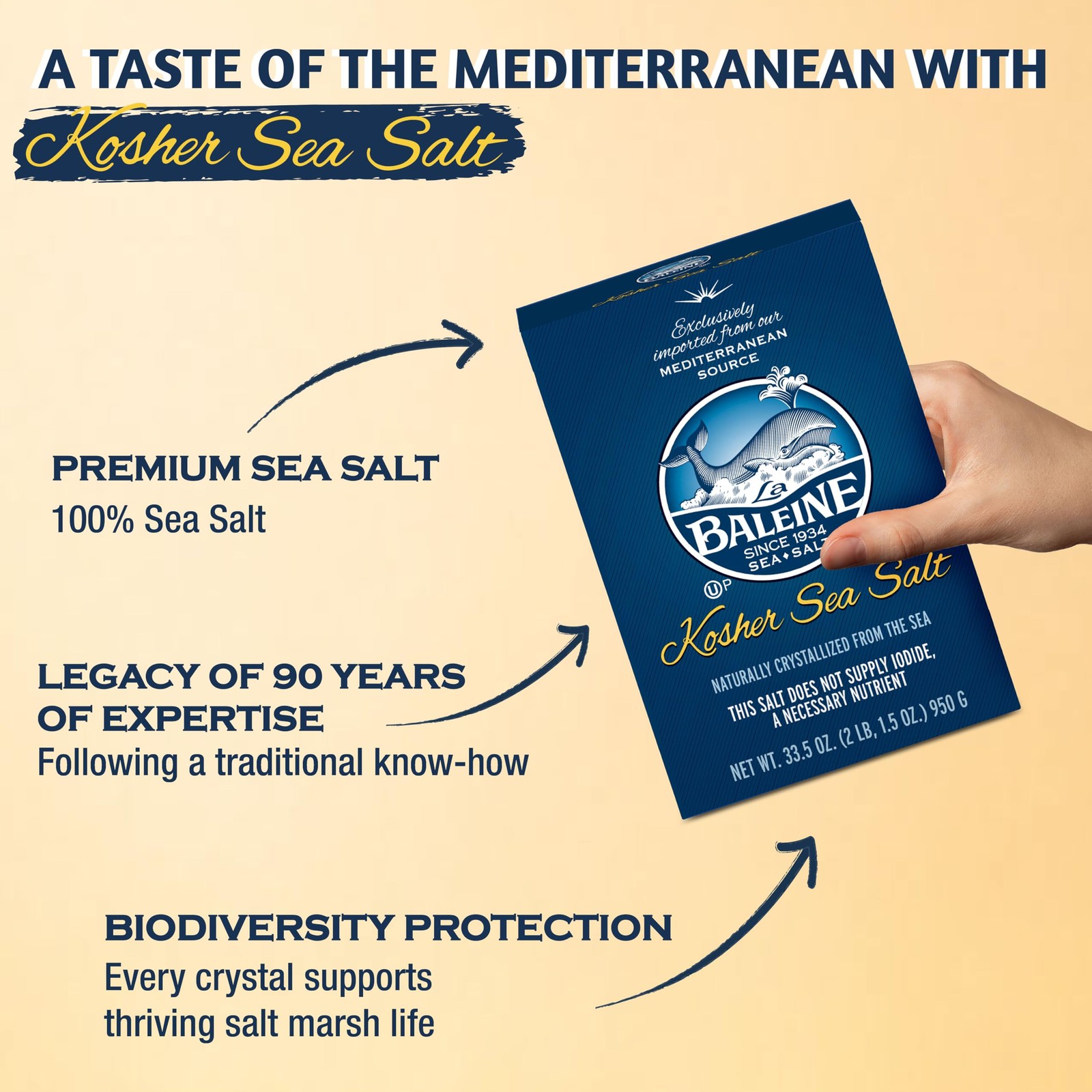 La Baleine Kosher Sea Salt, 33.5oz