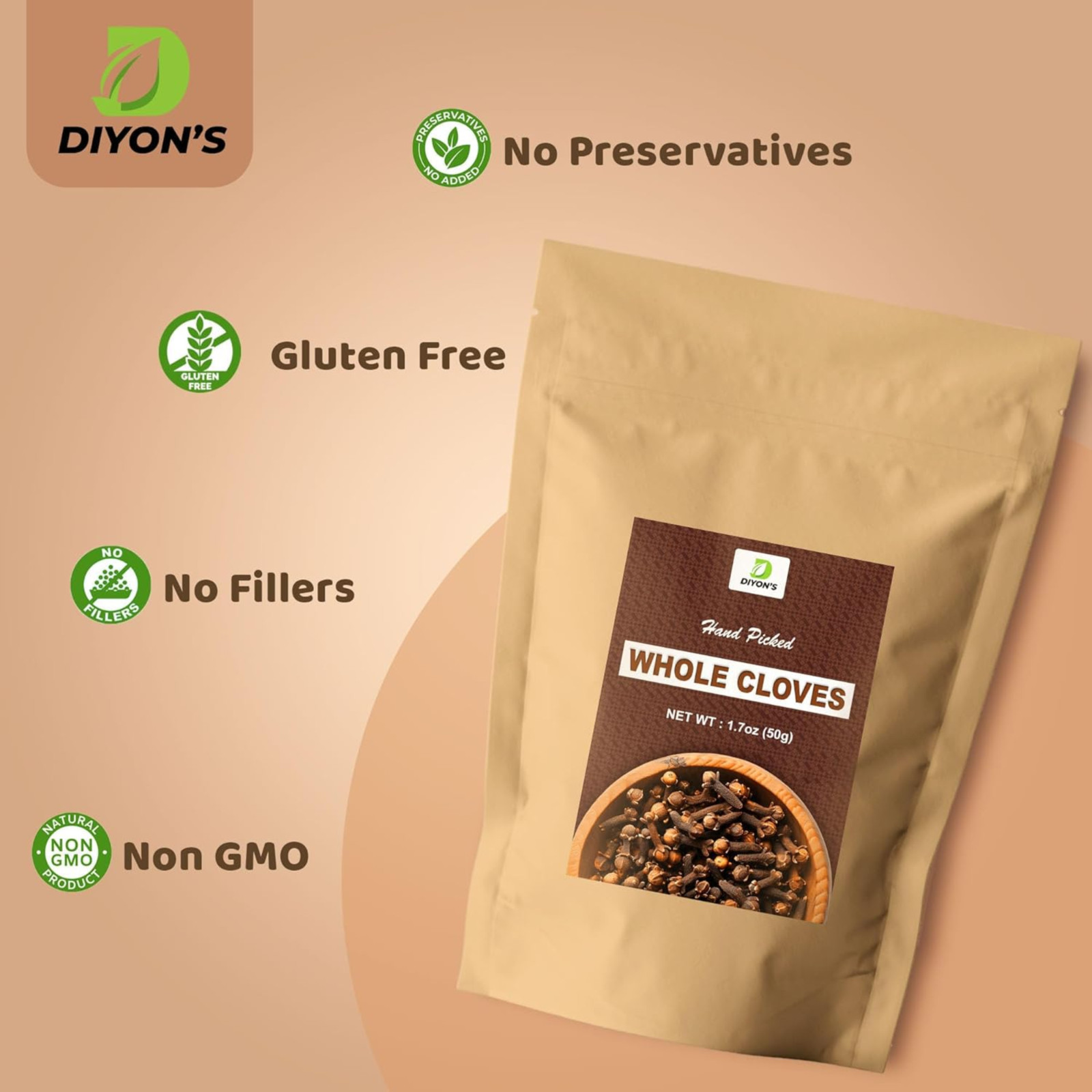 Organic Whole Cloves 1.7oz Sri Lanka Diyon’s No Artificial Flavors Resealable