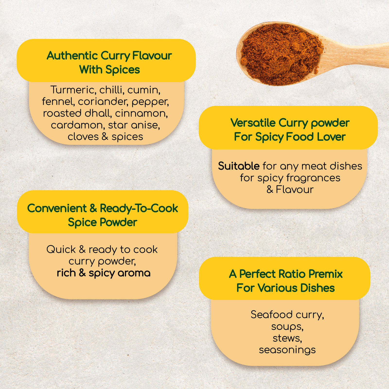 Hot & Spicy Meat Curry Powder 7oz, No MSG & Preservative, 5 Packs, Arun