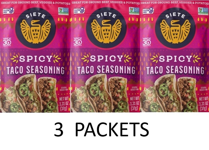 SIETE TACO Seasoning SPICY Mix 1.31 oz Packet GLUTEN FREE – 3 PACKETS