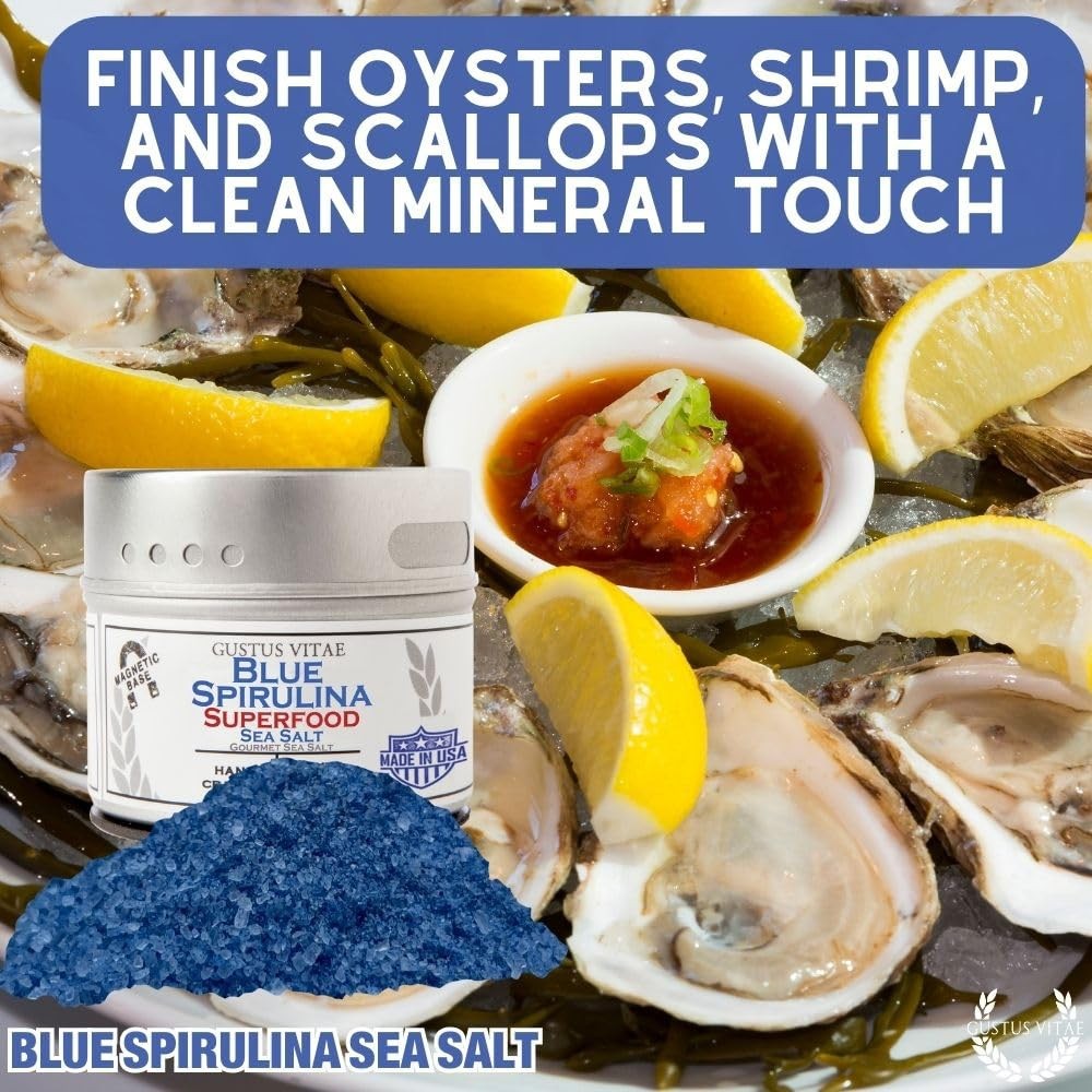 Artisanal Gourmet Sea Salt, Blue Spirulina Infused, All Natural Salt 3 Oz