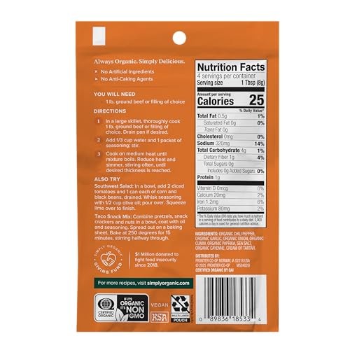 Simply Organic Southwest Taco Seasoning Mix Pack of 12 Vegan Non GMO 1.13 Ounce