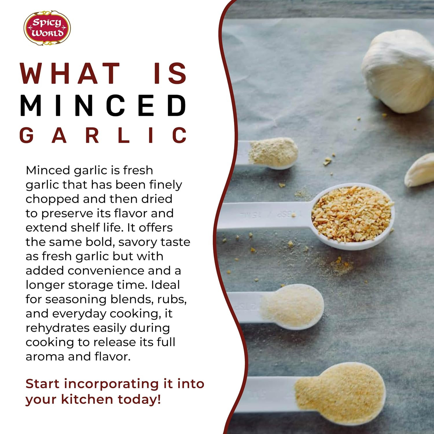 Spicy World Minced Garlic 5 LB Jar – Gluten Free, Dehydrated Garlic Minced, Non-
