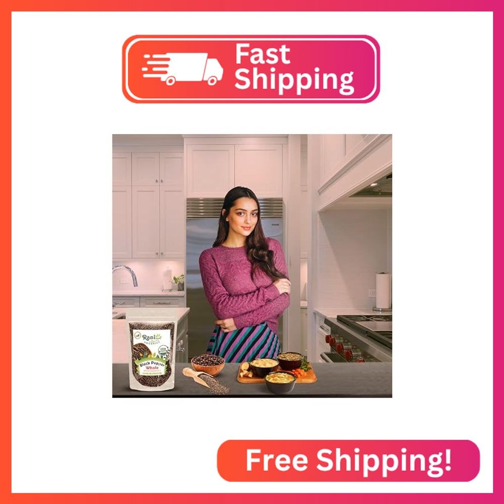 Rani Organic Black Pepper Whole (Peppercorns), Premium MG-1 Grade 16oz (1lb) 454