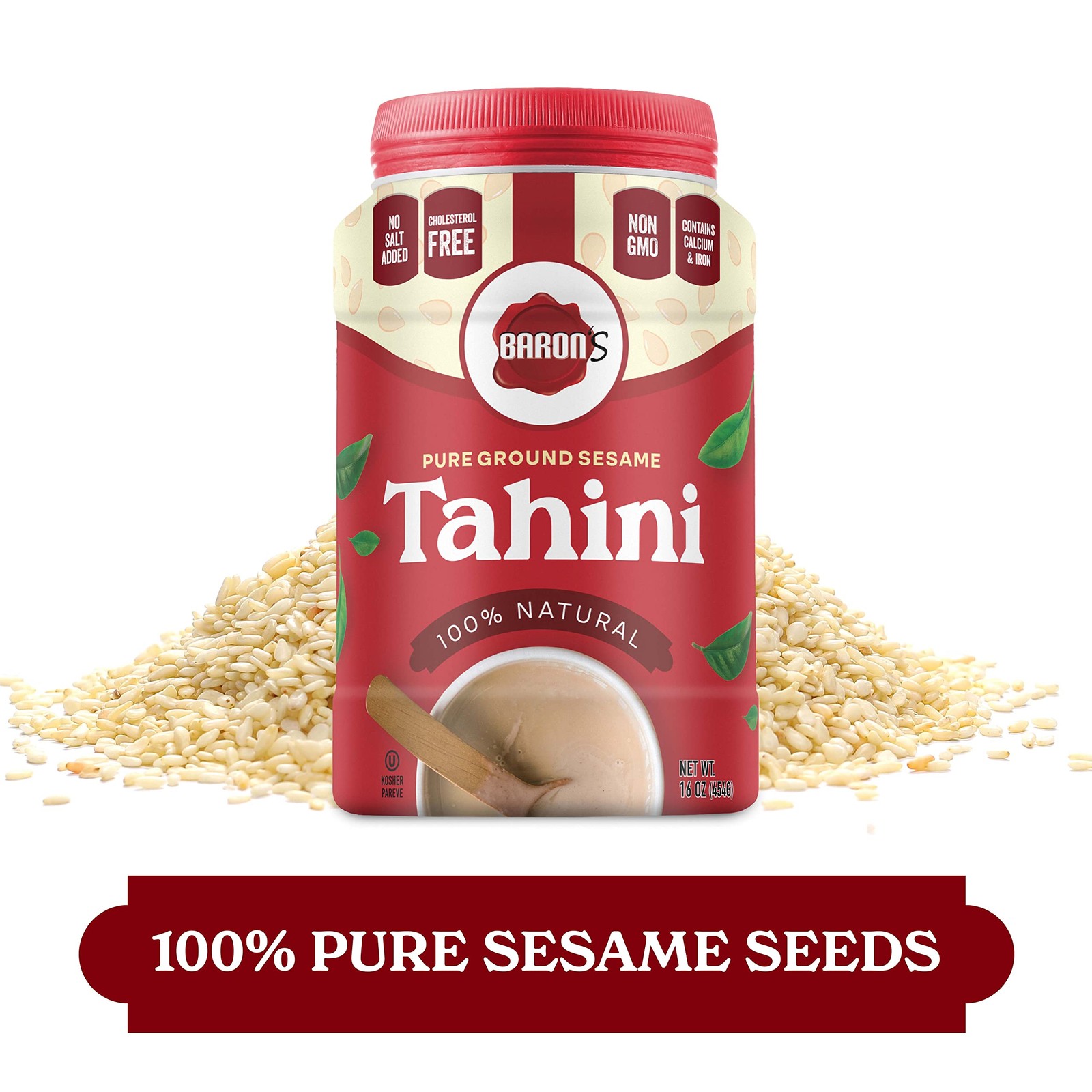 100% Pure Ground Sesame Tahini Kosher 16 oz Jar (Pack of 12) New