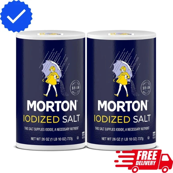 Morton Iodized Salt Round Cans All-Purpose, 26 Ounce (Pack of 2)