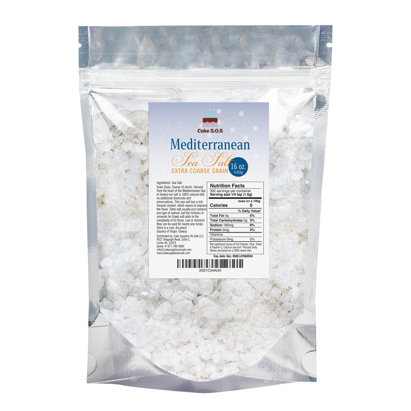 Mediterranean Sea Salt for Grinder Refill, Extra Coarse Grain (1-Pound Bag)