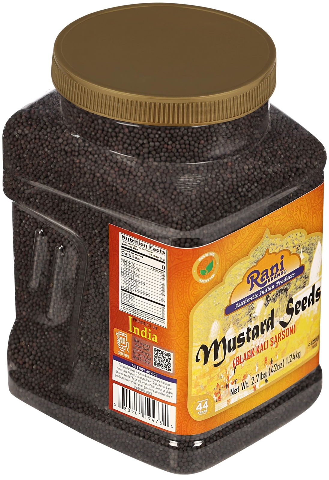 Rani Black Mustard Seeds Whole Spice (Kali Rai) 42oz (2.7lbs) 1.22kg PET Jar