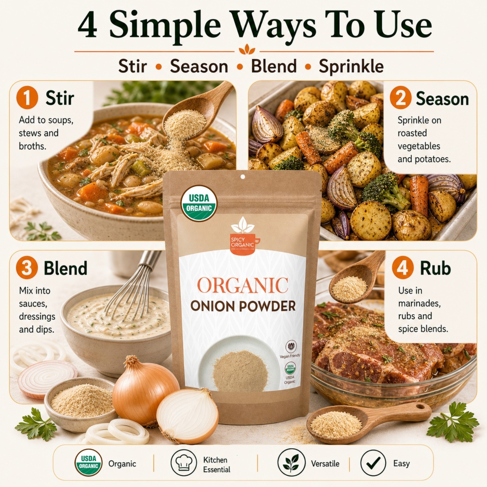 Spicy Organic Onion Powder 2 lbs | USDA Organic