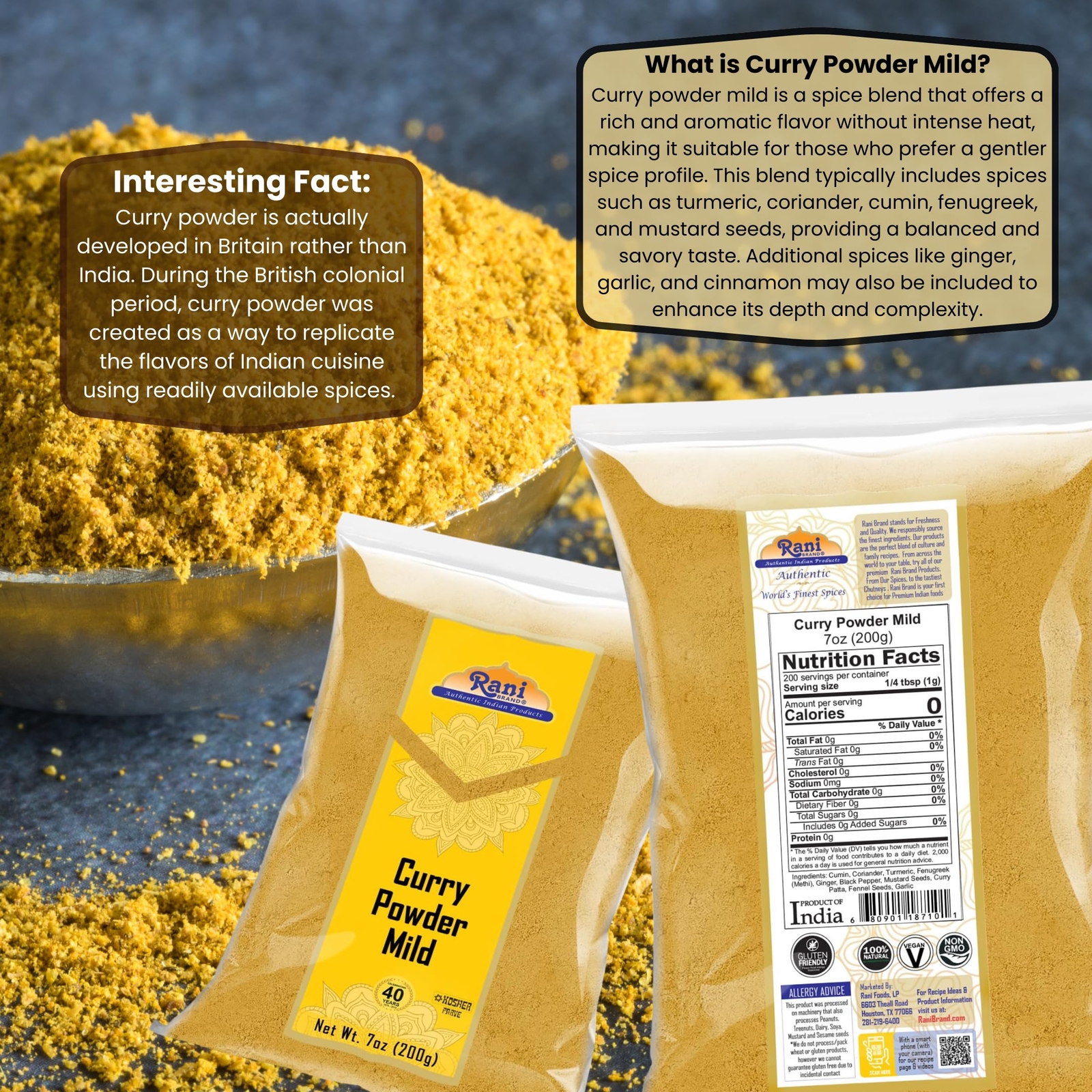 Rani Curry Powder Mild (10-Spice Authentic Indian Blend) 7oz (200g)
