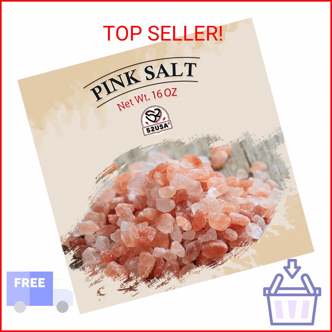 52USA Himalayan Pink Salt Coarse, Coarse Grain 1 lb, Pink Himalayans Sea Salt, S
