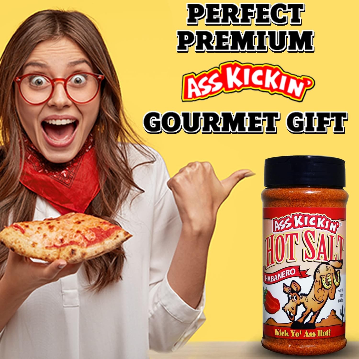 ASS KICKIN’ Habanero Hot Spicy Salt – 14 oz. Shaker Jar – Perfect Flavored Salt