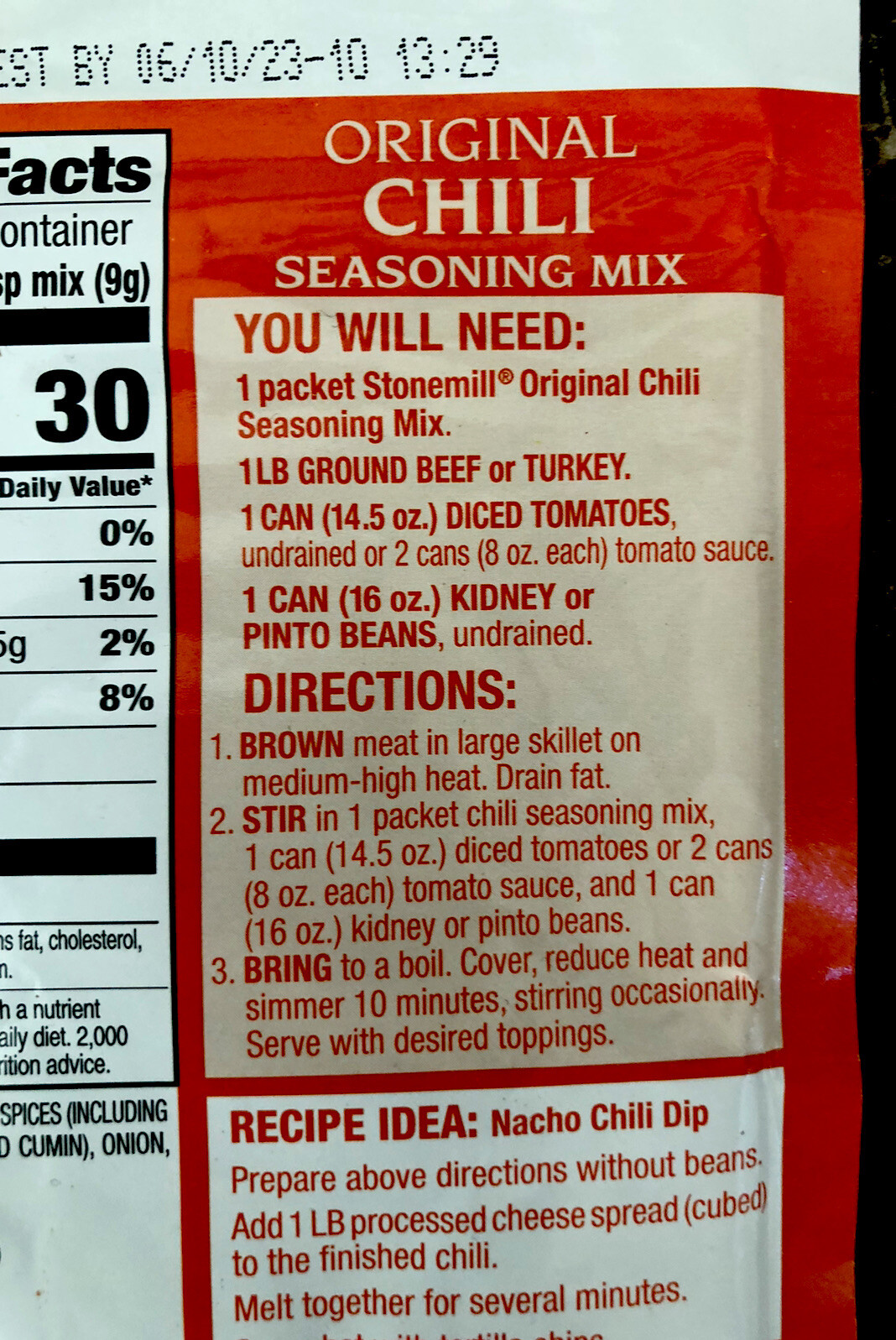 (3 PACKS)ORIGINAL STONEMILL CHILI SEASONING MIX 1.25 Oz BB 06/2O25