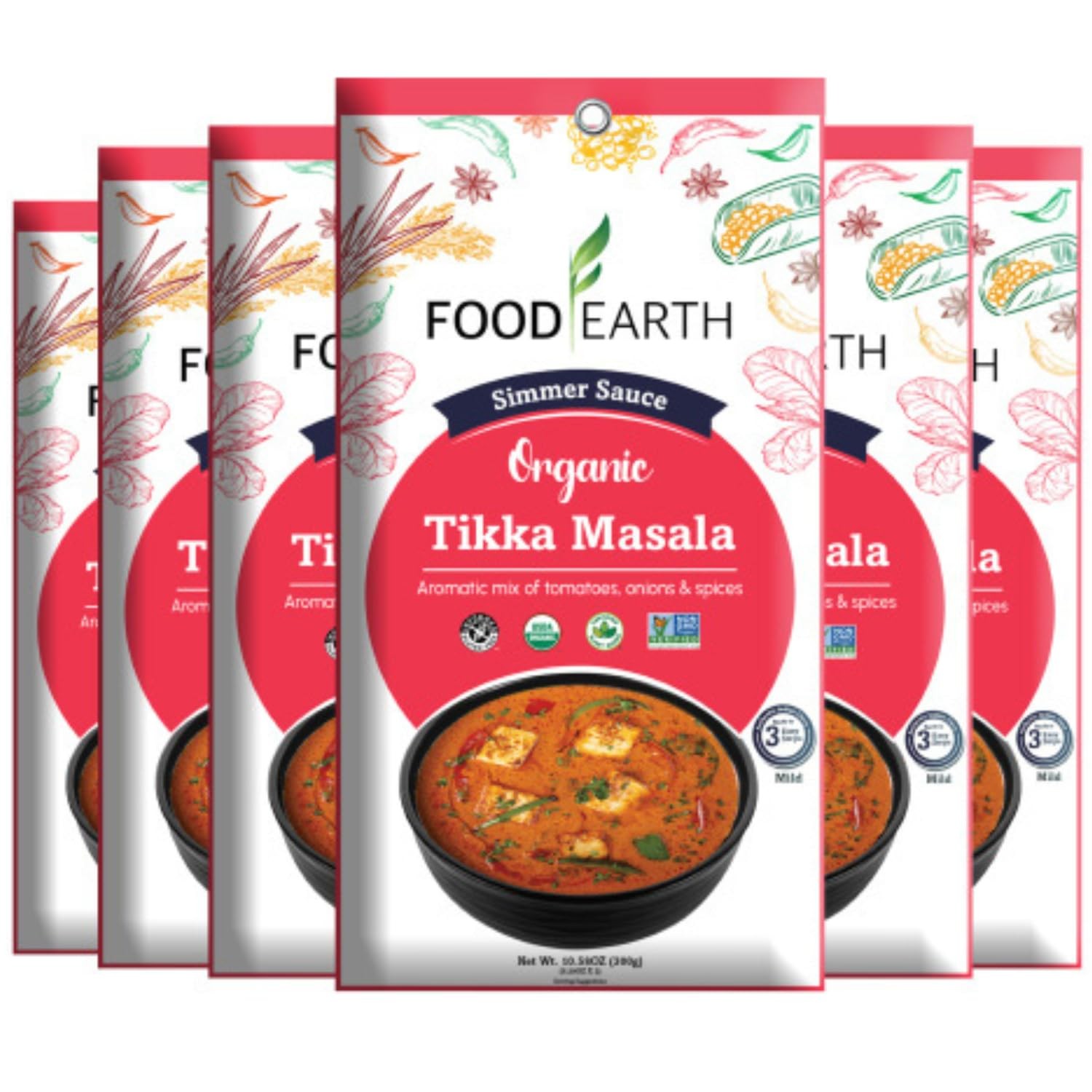 Food Earth Tikka Masala Indian Simmer Sauce Organic Vegan Gluten Free 12 Pack