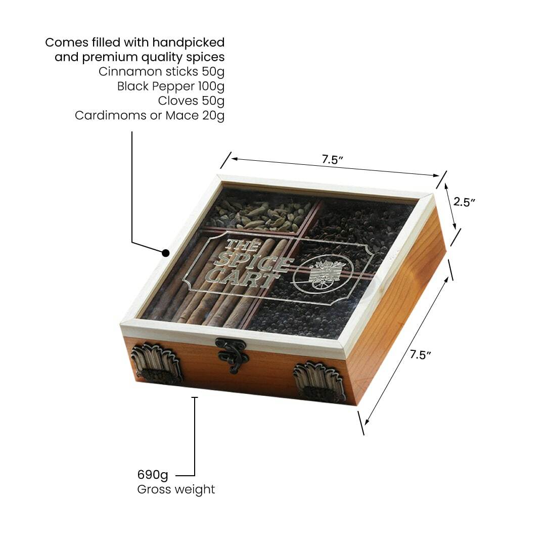 Wooden Spice box – With Ceylon Cinnamon, Cloves, Black Pepper – Great Gift