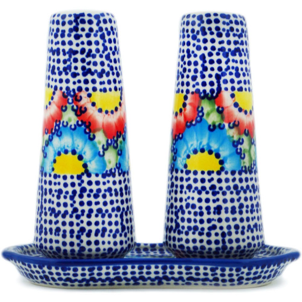 Polish Pottery Seasoning Set 6-inch Spotted Garden UNIKAT Handmade Poland