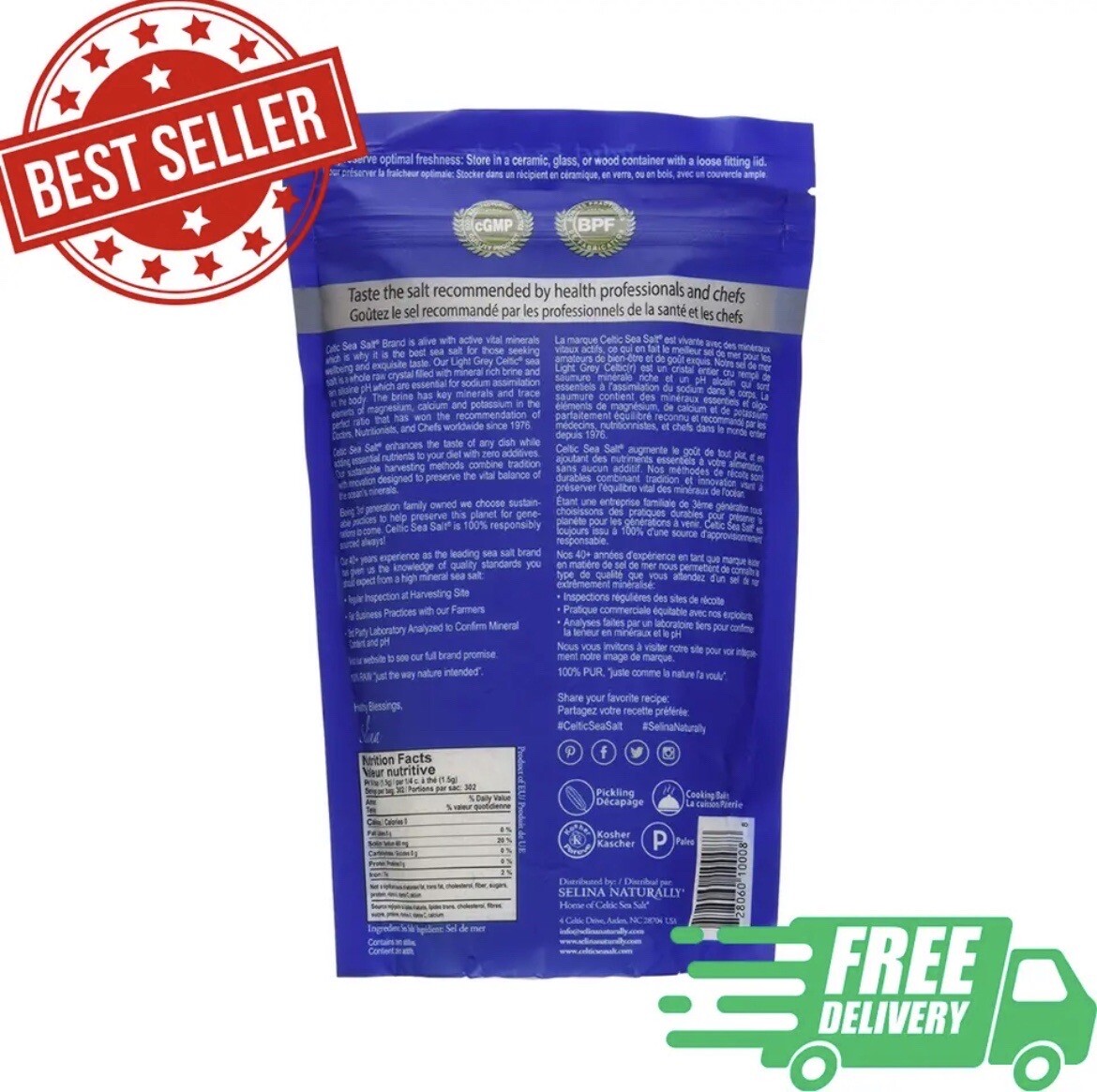 CELTIC SEA SALT Fine Ground 1/2 LB Bag! Gluten Free, Kosher Certified