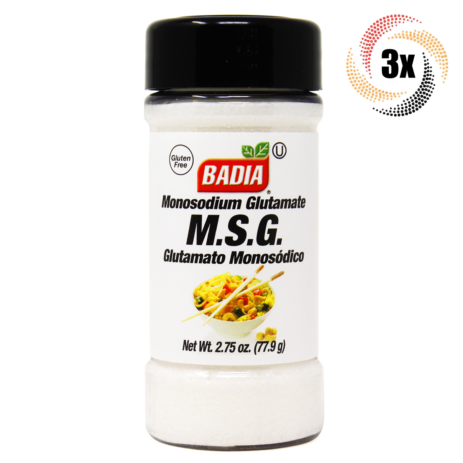 3x Shakers Badia Monosodium Glutamate M.S.G. Seasoning | 2.75oz | Gluten Free