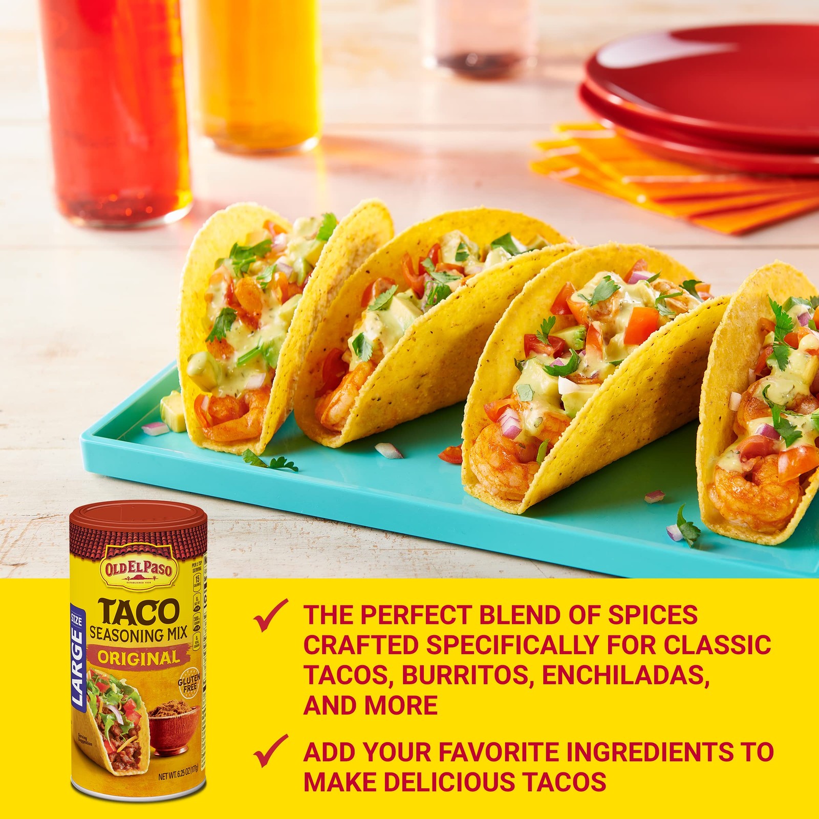 Old El Paso Taco Seasoning, Original, Large Size, 6.25 ounce (Pack of 12)