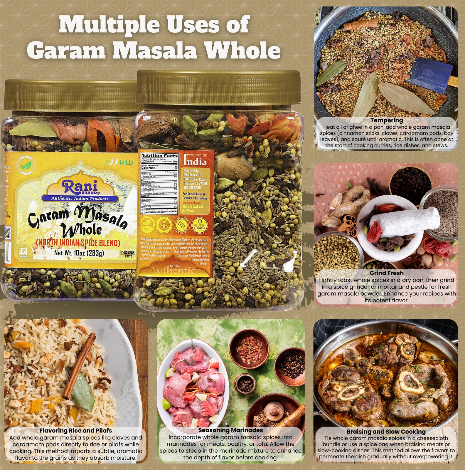 Rani Garam Masala Indian 11 Whole Spices Blend 10oz (283g) PET Jar