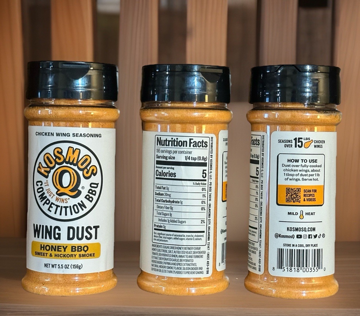 Lot of 3 Kosmos Q Seasoning Wing Honey BBQ Sweet & Hickory Smoke 5.5 Oz 050627